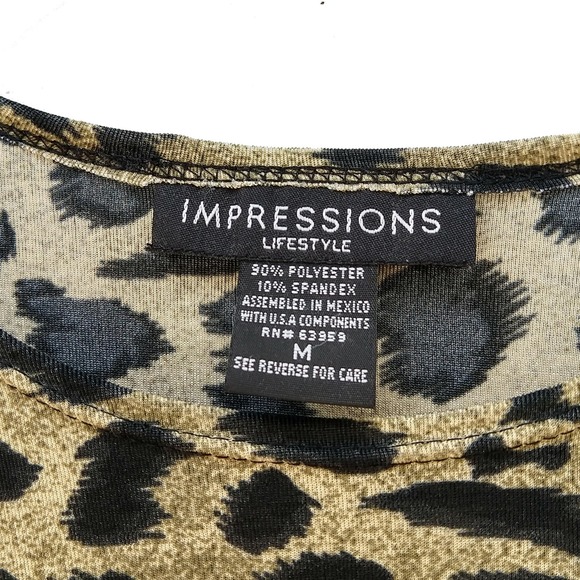 Impressions Animal Print Top Short Sleeves Women's Medium - Picture 4 of 5